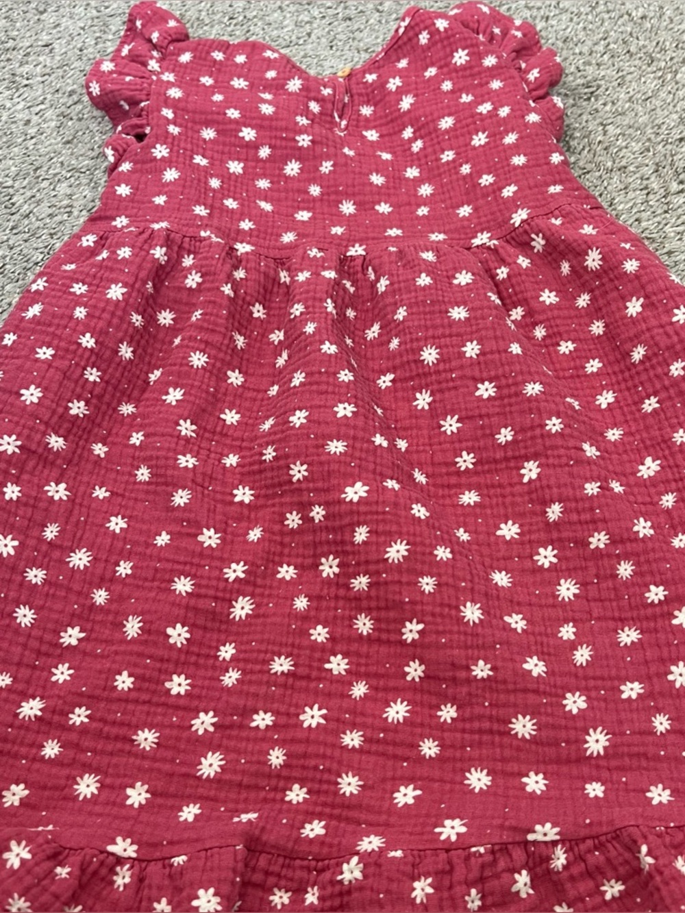 Rabbit + Bear Organic Girls' Raspberry Pink Daisy Ruffle-Sleeve Casual Dress 8